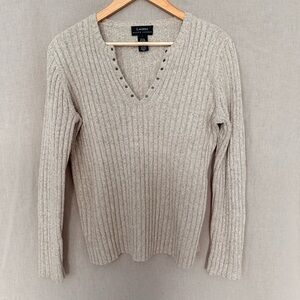 Lauren Ralph Lauren | Ribbed V-Neck Sweater | Silk Linen Cotton Blend
